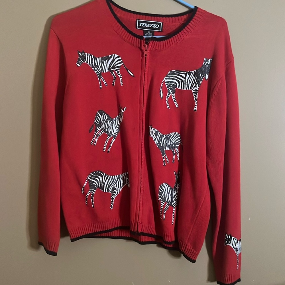 😄Zebra red sweater zipper up
